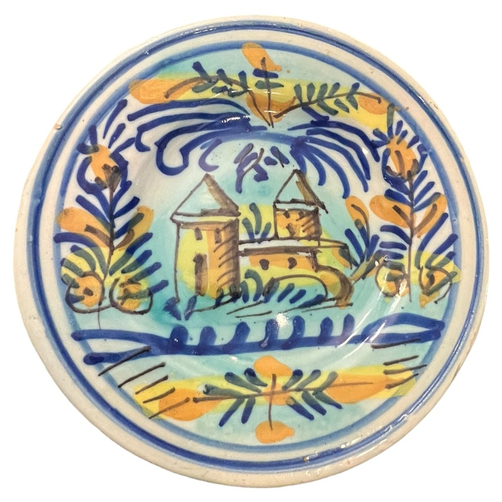 19th Century Antique Spanish Lebrillo Hand Painted Ceramic‎ Plate Hacienda Home